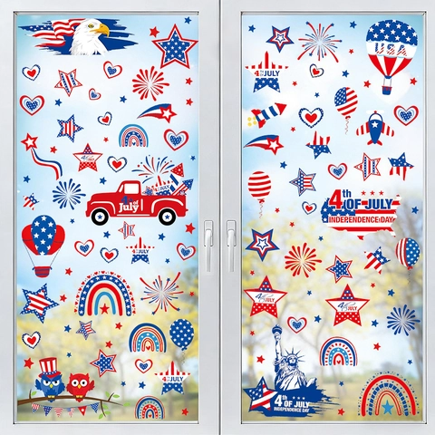 American Independence Day Window Clings Patriotic PVC Static Stickers US Flag Star Eagle Decals For 4th Of July Holiday Home Party Decoration
