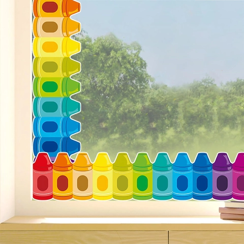 Colorful Crayon Pencil Bulletin Board Border Wall Stickers PVC Self Adhesive Classroom School Decor Kids Room Wall Decals