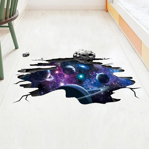 3D Weltraum Wandaufkleber Zerbrochene Wand Bodenaufkleber Kosmische Planeten Galaxie Nebel Abnehmbar Selbstklebend PVC Home Decor