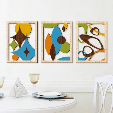 Decorazione Murale Geometrica in Legno Mid-century Modern Arte Astratta 3D a Strati in Legno Per Soggiorno Camera da Letto