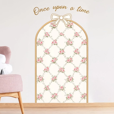 Bohemian Bogen PVC Wandaufkleber Blumig Rosa Rose Geometrisches Muster Mit Schleife Schriftzug Für Wohnzimmer Schlafzimmer Home Decoration