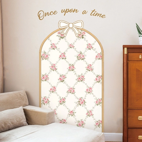 Bohemian Bogen PVC Wandaufkleber Blumig Rosa Rose Geometrisches Muster Mit Schleife Schriftzug Für Wohnzimmer Schlafzimmer Home Decoration
