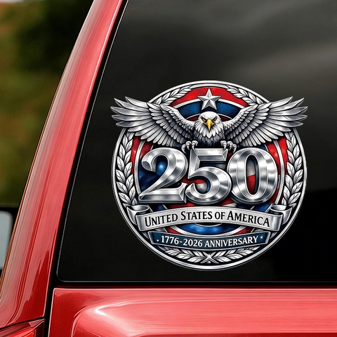 US 250th Anniversary Commemorative Car Window Sticker PVC Self Adhesive American Flag Bald Eagle Patriotic Decor Wall Decal