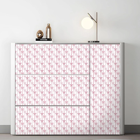 Papier Peint Auto-Adhésif en PVC Bohemian Rose Avec Nœud et Ruban Imprimé Pour Chambre de Fille Sticker Mural