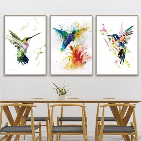 Watercolor Hummingbird Canvas Painting Core Modern Minimalist Bird Wall Art Poster For Living Room Home Decor Unframed
