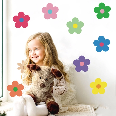 Bohemian Multicolor Daisy Flower Wall Stickers PVC Self-Adhesive Waterproof Botanical Floral Decals For Kids Room Nursery Bedroom Home Decor