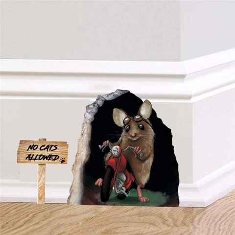 Stickers Muraux 3D Souris Créatif Animal Moto Motif Amovible PVC Auto-Adhésif Décalcomanies Murales Pour Maison Chambre Décor