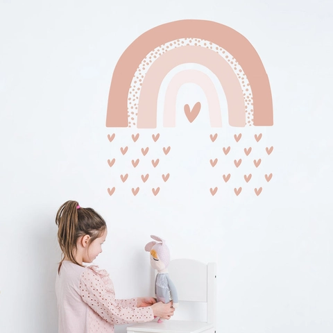 Bohemian Rainbow Heart Wall Stickers For Kids Room Self Adhesive Cartoon Bedroom Background Wallpaper Nursery Decorative Mural