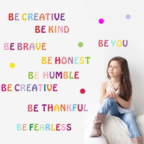 Adesivi Murali con Lettere Inglesi Multicolore Decalcomanie in PVC con Citazioni Ispiratrici Rimovibili per Decorazione Camera Bambini Scuola