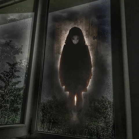 Halloween Horror Ghost Girl Wall Sticker PVC Self Adhesive Scary Misty Shadow Figure Window Decal For Haunted House Home Party Decoration