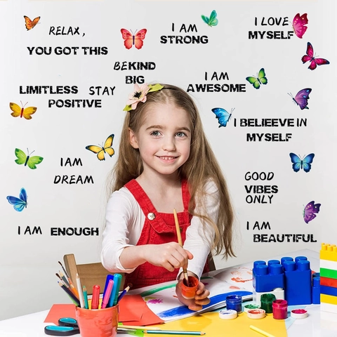 Adesivi Murali Farfalla Girasole Acquerello Citazioni Ispiratrici PVC Decalcomanie Autoadesive per Cameretta Bambini Camera da Letto