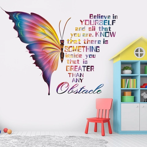 Butterfly Inspirational Quote Wall Stickers PVC Watercolor Animal Art Decal For Kids Bedroom Living Room Decor