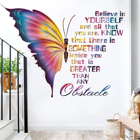 Butterfly Inspirational Quote Wall Stickers PVC Watercolor Animal Art Decal For Kids Bedroom Living Room Decor