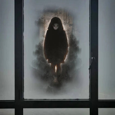 Halloween Horror Ghost Girl Wall Sticker PVC Self Adhesive Scary Misty Shadow Figure Window Decal For Haunted House Home Party Decoration