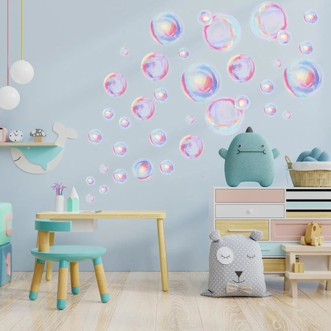 Aquarel Bellen Muursticker PVC Waterdicht Kleurrijk Geometrisch Cirkel Sticker Voor Badkamer Kinderkamer Decoratie