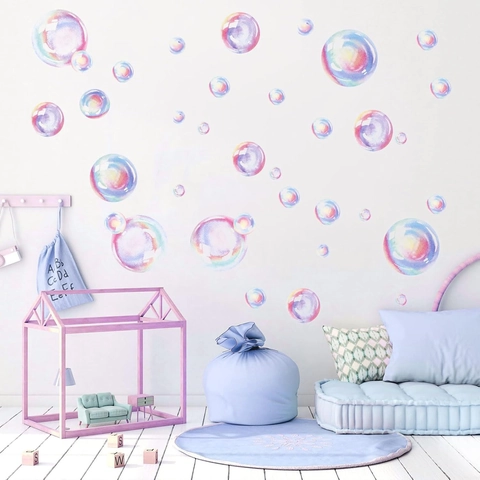 Aquarel Bellen Muursticker PVC Waterdicht Kleurrijk Geometrisch Cirkel Sticker Voor Badkamer Kinderkamer Decoratie