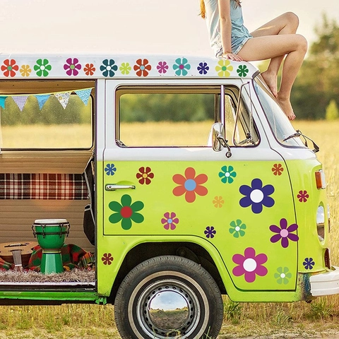 Adesivi da Parete a Forma di Margherita Vintage Colorati in PVC Impermeabili Decalcomanie Floreali per Camera da Letto Bambini