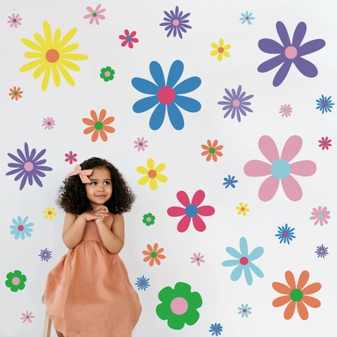 Adesivi da Parete a Forma di Margherita Vintage Colorati in PVC Impermeabili Decalcomanie Floreali per Camera da Letto Bambini