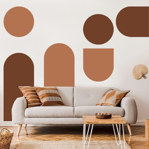 Adesivo da Parete Geometrico ad Arco Bohemien PVC Autoadesivo Nordico Toni della Terra Decalcomania per Soggiorno Casa