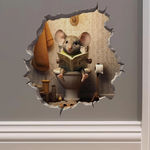 3D Mausloch Wandtattoo Realistisches Cartoon Tier PVC Aufkleber Personifizierte Maus In Toilette Bad Kinderzimmer Haus Deko