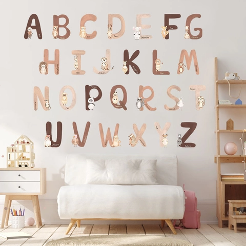 Educational Animal Alphabet Wall Sticker PVC Watercolor ABC Decals For Children Nursery Room Kindergarten Early Learning Home Decor