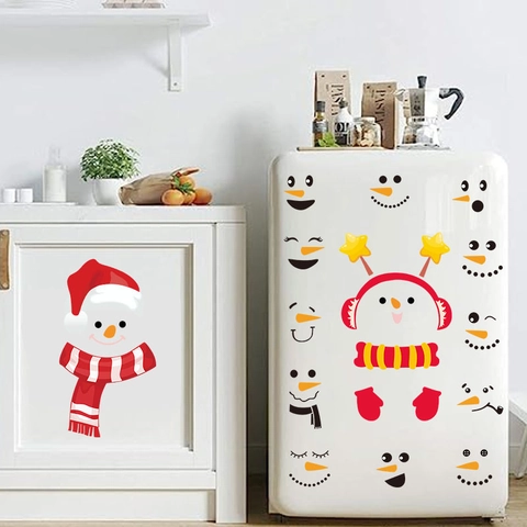 Kerst Sneeuwpop Expressie Stickers DIY Koelkast Stickers PVC Reflecterende Cartoon Feestdag Muurstickers Voor Keuken Decor