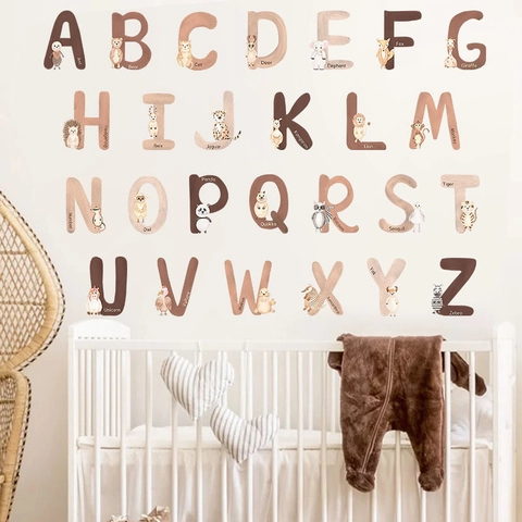 Educational Animal Alphabet Wall Sticker PVC Watercolor ABC Decals For Children Nursery Room Kindergarten Early Learning Home Decor