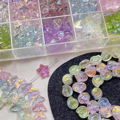 DIY Jewelry Making Beads Fantasy Beach Series Aurora Glass Starfish Conch Shell Leaf Butterfly Glazed Loose Beads Craft Findings