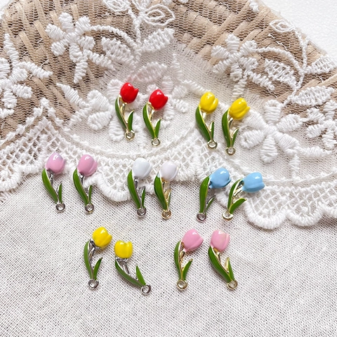 Tulip Flower Pendant 3D Alloy Enamel Charms For DIY Jewelry Making Earrings Necklace Accessories Multi Color Floral Decor