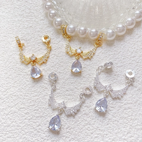 Ciondolo Ala d'Angelo in Rame Placcato Oro 18K per Creazione Gioielli Fai-da-te Accessorio Connettore Ali di Strass
