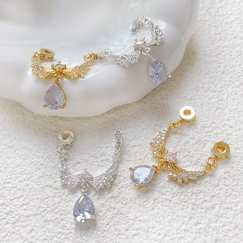 Ciondolo Ala d'Angelo in Rame Placcato Oro 18K per Creazione Gioielli Fai-da-te Accessorio Connettore Ali di Strass