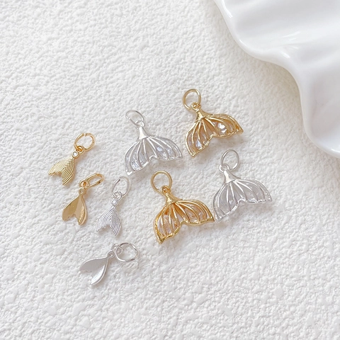 Mermaid Tail Pendant Zirconia Copper 14k Gold Silver Plated Fish Tail Charms For Necklace Bracelet Making DIY Jewelry