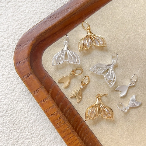 Mermaid Tail Pendant Zirconia Copper 14k Gold Silver Plated Fish Tail Charms For Necklace Bracelet Making DIY Jewelry