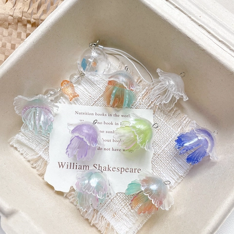 3D Double Layer Fine Glitter Jellyfish Pendant Resin Gradient Ocean Animal Charm For DIY Jewelry Making Bag Phone Decor