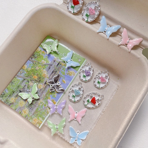 DIY Legierung Strass Künstliche Perle Schmetterling Rose Blume Plakette Anhänger Für Halskette Ohrring Schmuckherstellung Zubehör