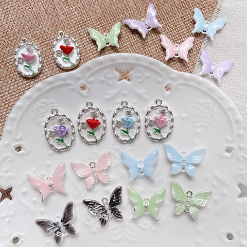 DIY Legierung Strass Künstliche Perle Schmetterling Rose Blume Plakette Anhänger Für Halskette Ohrring Schmuckherstellung Zubehör