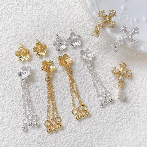 Copper Zirconia DIY Pendant Charm For Jewelry Making Flower Cross Tassel Chain Gold Silver Plated Accessory For Women