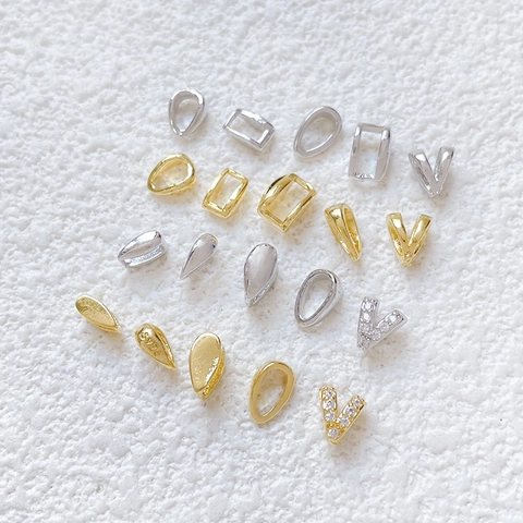 S925 Sterlingsilber Gold Plattiert Anhängeröse Verbinder DIY Schmuckherstellung Zirkonia V Form Anhängerschlaufe Für Halsketten
