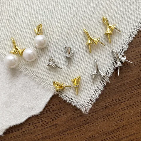 Copper 14K Gold Plated Zirconia Empty Pearl Bail Pendant DIY Jewelry Making Findings Handmade Necklace Charm Components