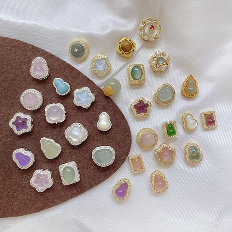 Copper Plated Gold Jewelry Charms With Zirconia Jadeite Tiger Eye For DIY Bracelet Necklace Making Accessories Hulu Clover Starfish