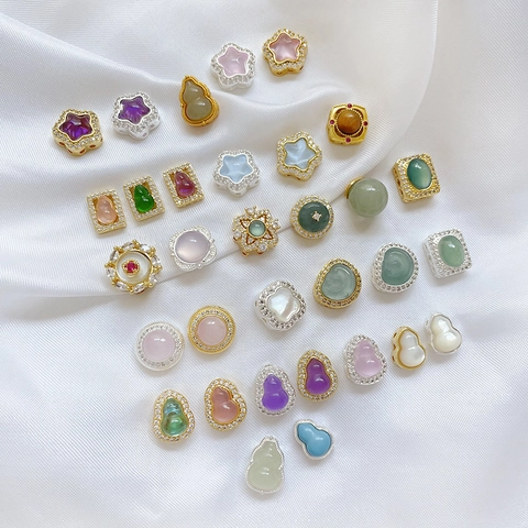 Copper Plated Gold Jewelry Charms With Zirconia Jadeite Tiger Eye For DIY Bracelet Necklace Making Accessories Hulu Clover Starfish