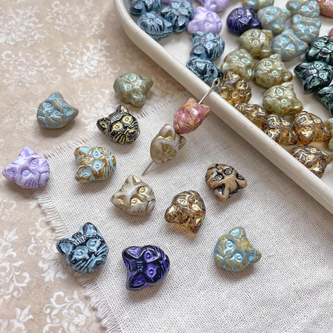 Vintage Czech Style Cat Head Glass Beads Double Sided Lampwork Loose Beads For DIY Jewelry Making Bracelet Necklace Accessories