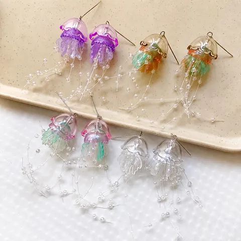 Dimensional Jellyfish Resin Pendants With Beaded Tassels Ocean Style DIY Handmade Acrylic Accessories For Jewelry Making Women Gift
