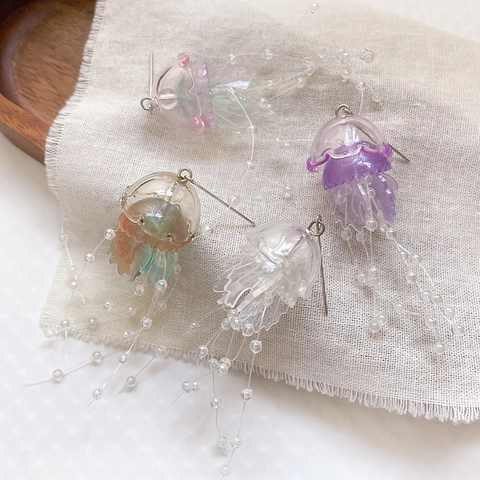 Dimensional Jellyfish Resin Pendants With Beaded Tassels Ocean Style DIY Handmade Acrylic Accessories For Jewelry Making Women Gift