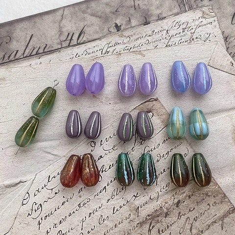 Antique Czech Style Teardrop Lampwork Glass Beads For DIY Jewelry Making Electroplated Distressed Finish Retro Loose Beads