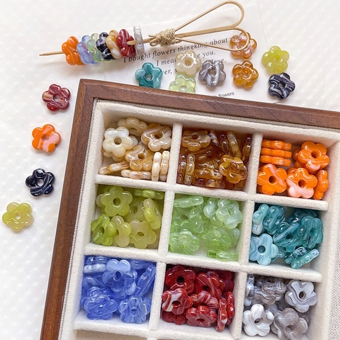 Vintage Glass Flower Beads Five-Petal Smudge Marbled Pattern Loose Beads For DIY Jewelry Making Handmade Craft Accessories