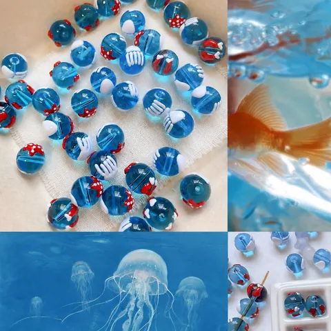 Ozean-Stil Handbemalt Blau Lampwork Glasperlen DIY Schmuckherstellung Perlen Für Armband Halskette Lose Perlen