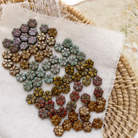 Vintage Czech Lampwork Glass Flower Beads Picasso Edging Six Petal Floral Loose Beads For DIY Bracelet Jewelry Making