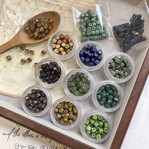 Vintage Czech Glass Cube Beads Picasso Splatter Dye Loose Spacer Beads For DIY Jewelry Making Bracelet Necklace Handmade Craft