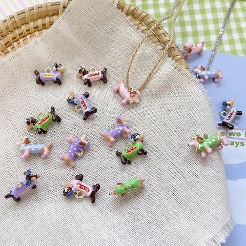 Cartoon Dachshund Dog Enamel Alloy Pendant DIY Jewelry Making Accessories Cute Animal Puppy Drip Oil Charm For Necklace Earring